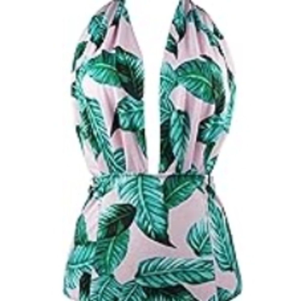 Tropical Leaf Print Halter Top